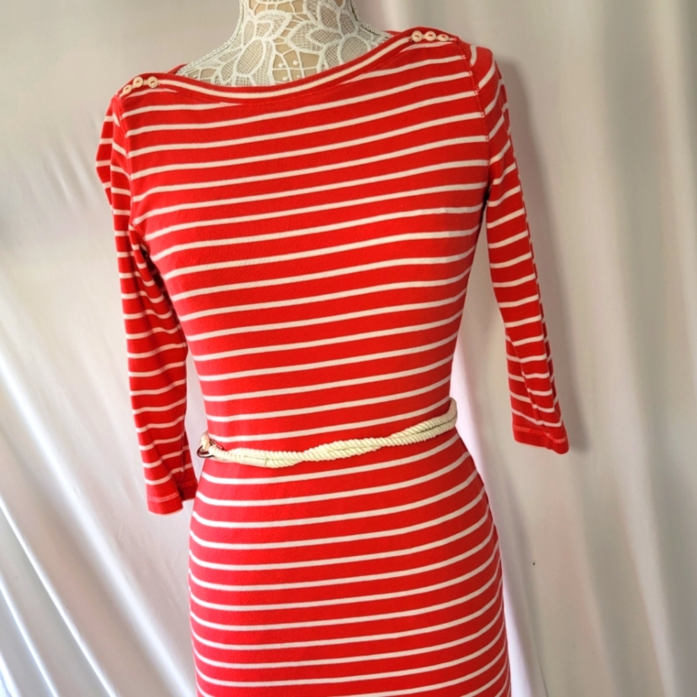 Ralph Lauren Red and White Striped Nautical dress with rope belt Size xs